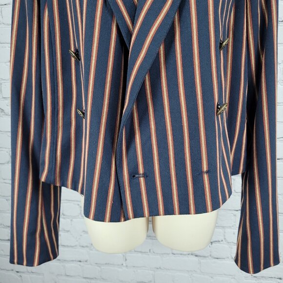 Free People Navy Striped Double Breasted Buttoned Cropped Jacket Small S - Picture 10 of 16